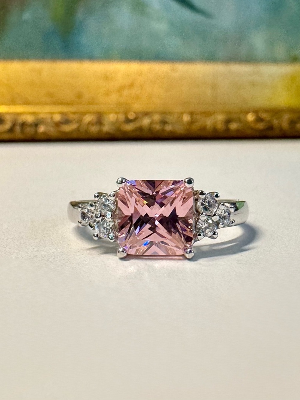 Sterling Silver Radiant Pink Zircon Ring (8)